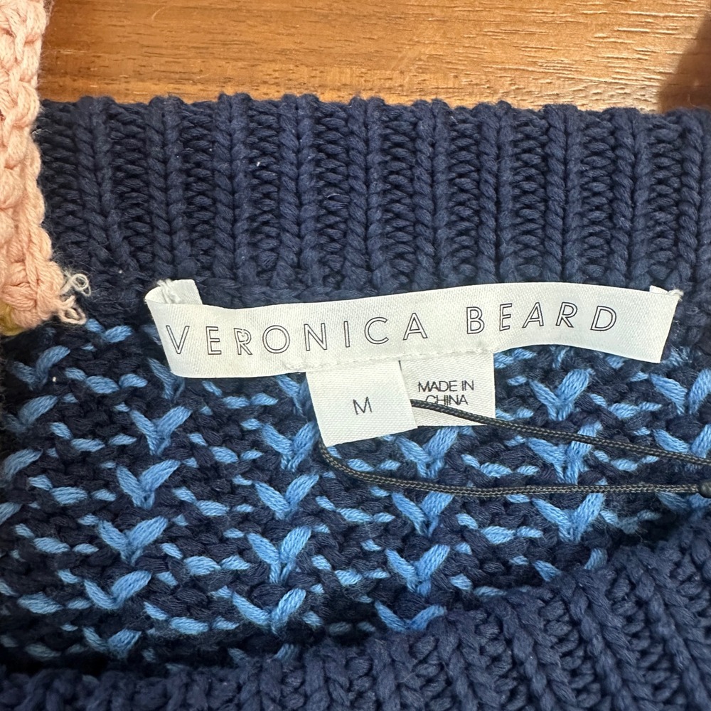 Veronica Beard Voya Knit Tank Medium Striped Crochet Cotton Boho Fishermen Artsy - Picture 6 of 11